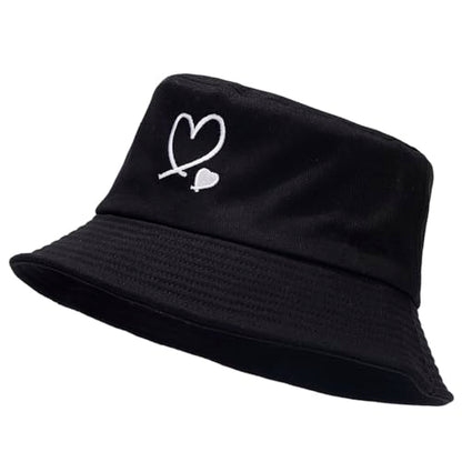 Bucket Hat Beach Sun Hat Fishing Hat for Women Men, Summer Outdoor Travel Packable Fisherman Hat - color: Love Heart Black