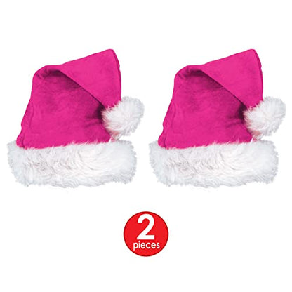 Beistle Plush Hats - Party Hats for Birthday & Holiday Theme Parties: Christmas - Santa - color: Cerise - 2 Piece