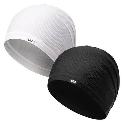 2-Pack Cooling Mesh Skull Cap Helmet Liner Running Cycling Work Men Women - color: White + Black
