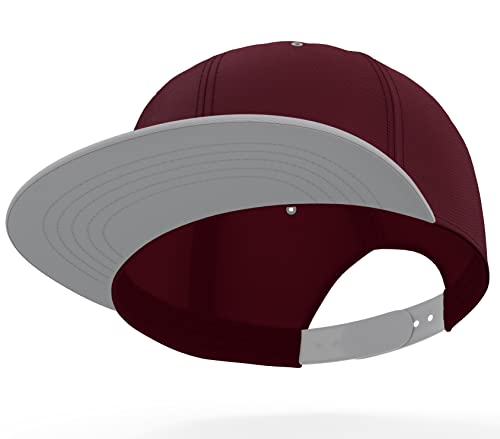 Daxton Classic Blank Snapback Flat Bill Visor Hat Cap One Size Adjustable Back - color: Burgundy Light Grey
