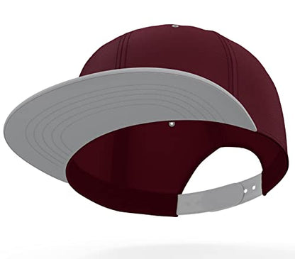 Daxton Classic Blank Snapback Flat Bill Visor Hat Cap One Size Adjustable Back - color: Burgundy Light Grey
