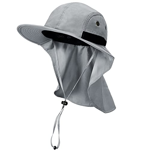 Tirrinia Wide Brim Sun Hat with Neck Flap for Men & Women - color: # Dark Grey