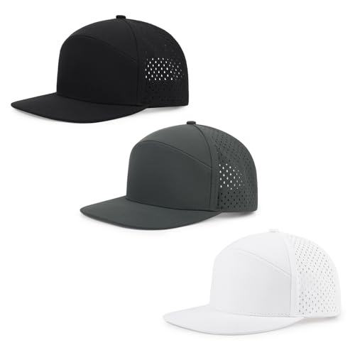 Quick Dry Baseball Cap Flat Brim Snapback Golf Hat for Men Women - color: Black+white+darkgrey
