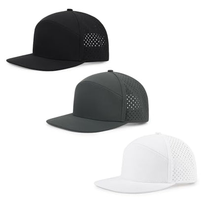 Quick Dry Baseball Cap Flat Brim Snapback Golf Hat for Men Women - color: Black+white+darkgrey