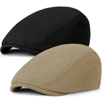 Senker Fashion 2 Pack Newsboy Cap for Men, Wool Blend Tweed Flat Cap - color: Camel Black