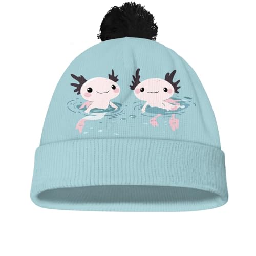 Girls Boys Winter Warm Knit Beanie Pompom Elasticity Slouchy Hat Skull Caps for Childrens - color: Kawaii Axolotl