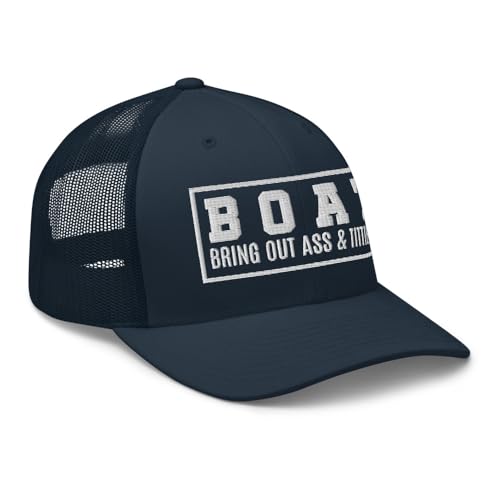 NG Boat Bring Out Ass and Titties Curved Bill Trucker Hat Mid Crown Adjustable Funny Adult Humor Cap - color: Navy