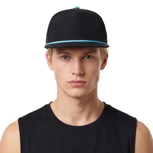 TOPTIE 5-Panel Rope Snapback Baseball Cap, Adjustable Flat Brim Hat, Quick Dry Soft Top Cap for Men Women Outdoor - color: Black/Blue