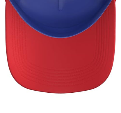 Dirt Bike Motocross Trucker Hat with Adjustable Mesh Back - color: Red/White/Royal Blue