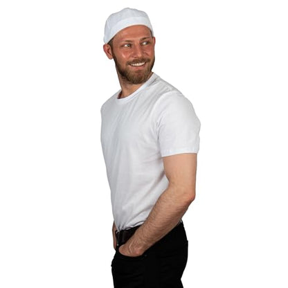 Cotton Docker Cap, Unisex Brimless Cap, Men Skull Cap, Brimless Beanie Hat, Men Women Cuffed Hat. - color: White