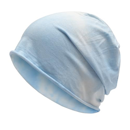 ZLYC Cotton Thin Slouchy Beanie Hat for Men Women Stretch Skull Cap - color: Tie Dyed Light Blue, size: One Size