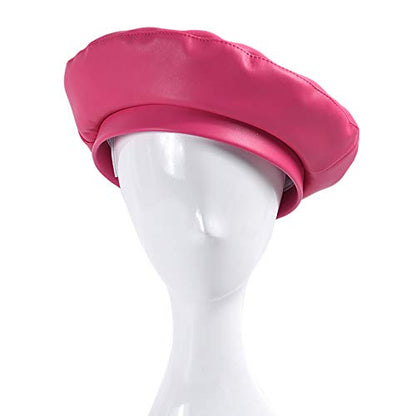MINGSEECESS Women PU Leather French Black Beret Hat Causal Beanie Hat - color: Pink