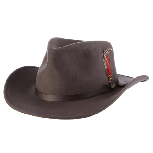 Scala - Outback Hat for Men, Wool Felt Sun Hat, Wide Brim UV Protection - color: Grey, size: Medium