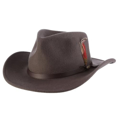 Scala - Outback Hat for Men, Wool Felt Sun Hat, Wide Brim UV Protection - color: Grey, size: Small