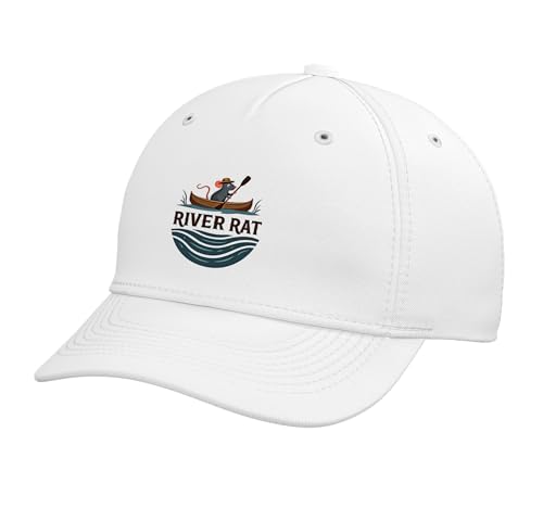 River Rat Camper Adventure Outdoor Canoe Emblem Adjustable Baseball Hat - color: White