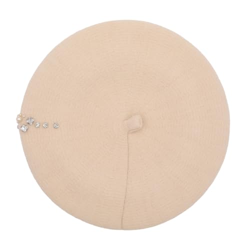 ZLYC Women French Beret Hat Winter Knitted Stretchable Beret Artist Cap - color: Rhinestone Beige