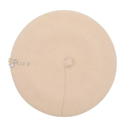ZLYC Women French Beret Hat Winter Knitted Stretchable Beret Artist Cap - color: Rhinestone Beige