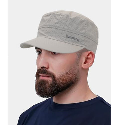 Army Cadet Cap for Men Military Style Flat Top Quick Dry Hat - color: Grey
