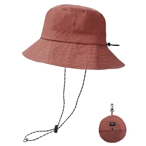 NPQQUAN Sun Bucket Hats for Woman Men Lightweight Sun Hat Packable Foldable - color: (Brick-red)