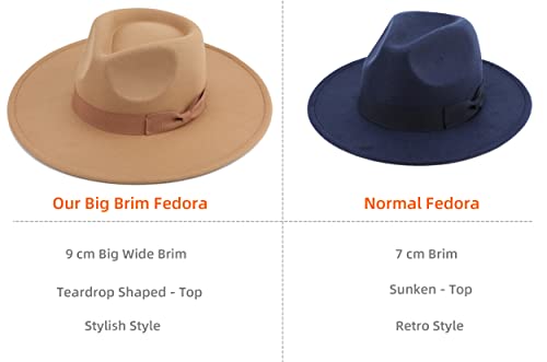 Pro Celia Big Wide Brim Women Fedora Hat - color: Peach-camel