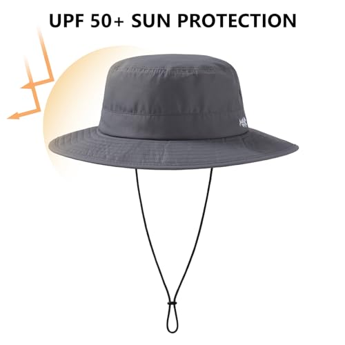 BASSDASH UPF 50+ Water-Resistant Fishing Bucket Hat with Laser Perforated Mesh Adjustable for Men Women Outdoor Hiking - color: Dark Grey