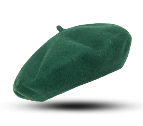 Women Wool Beret Hat, Classic French Artist Hat, Winter Warm Hat for Ladies - color: Dark Green