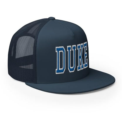 NG Duke Flat Bill Embroidered Trucker Hat High Crown Adjustable Cap - color: Navy