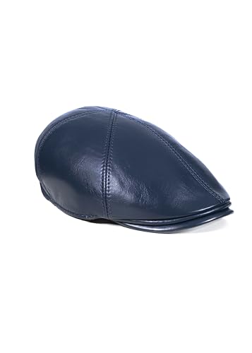 Genuine Sheepskin Leather 6 Panel Ivy Caps, Newsboy Cap, Men's - color: Dark Blue