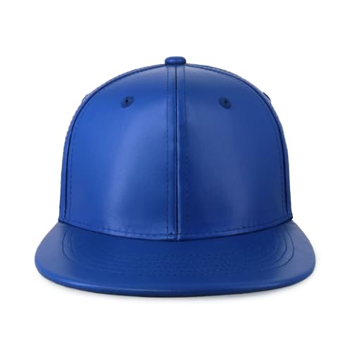 CHOK.LIDS PU Leather Flat Brim Snapback Hat Hip Hop Baseball Cap - color: Leather Royal