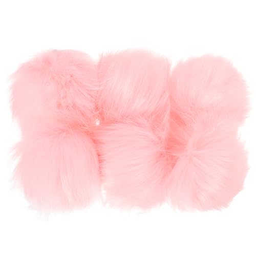 PATIKIL Faux Fur Pom Poms for Hats, 6 Pcs Fluffy Soft Fur Poms Balls with Elastic Loop for Keychain Knitting Hats DIY Scarves Gloves Bag Christmas, Pink - color: Pink