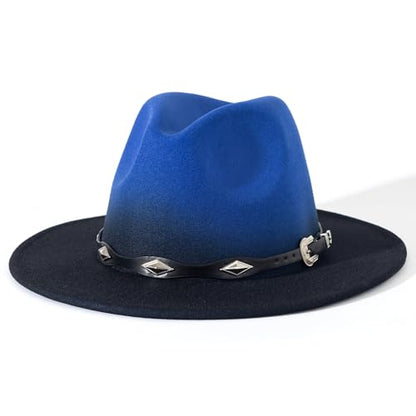 Lisianthus Gradient Color Fedora Hat for Women & Men - color: Black Band, Royal Blue