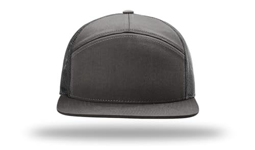Richardson 168 Hi-Pro 7 Panel Adjustable Snapback Trucker Mesh Back Cap - color: Charcoal/Black
