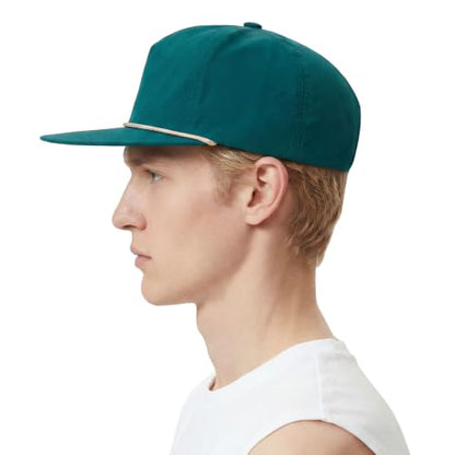 TOPTIE 5-Panel Rope Snapback Baseball Cap, Adjustable Flat Brim Hat, Quick Dry Soft Top Cap for Men Women Outdoor - color: Green/White