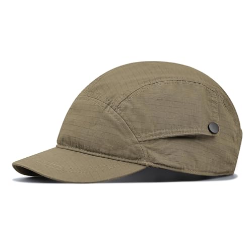 Croogo Short Brim 5 Panel Baseball Cap Cooling Trucker Dad Cap Adjustable Strap Cadet Cap Curved Brim Snapback Hats for Daily - color: Wbdy1-brown