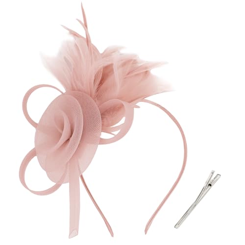 AMCAMI Fascinators Hats with Feather for Women 2026 Derby Hats Small Tea Party Hat with Headband - color: Nude Pink