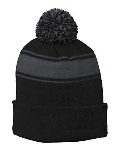 TOP HEADWEAR Unisex Men's Women's Stripe Pom Pom Beanie - color: Black/Grey