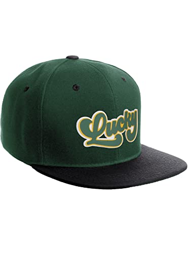 Daxton Classic Snapback St.Patrick Day 3D Lucky Clover Flat Bill Visor Hat - color: Hunter Green Black, style: Lucky