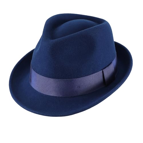 Home Prefer Men's Wool Felt Winter Hat Short Brim Fedora Hat - color: Royal Blue, size: 7 1/8