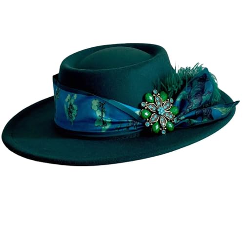 Classic Wide Brim Fedora Hat for Women Floppy Panama Hat for Party Wedding Fascinator Hat with Band Sun Protection 2025 - color: Green a