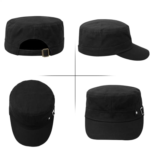 Army Cadet Cap for Men Women Military Flat Top Cap Baseball Caps - color: Black
