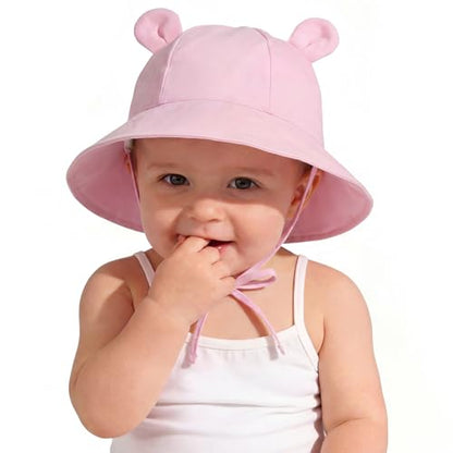Zando Wide Brim Baby Sun Bucket Hat 0-4T UPF 50+ - Sun Protection Toddler Beach Hats with Bear Ears Infant Hat Adjustable - color: Light Pink, size: 12-24 Months