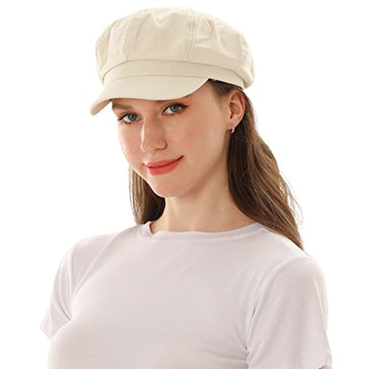 Newsboy Cabbie Baker boy hat Beret Cap for Women Pageboy Visor Paperboy Hat Sailor Fiddler Hat Adjustable - color: Beige