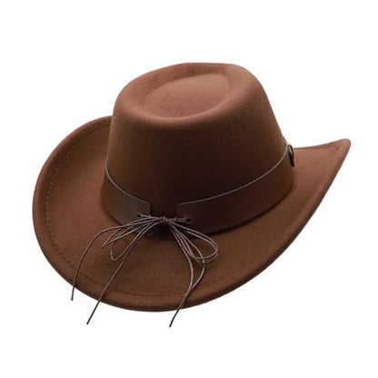 Western Cowboy Hat for Men Cowgirl Hat for Women Unisex Wide Brim Felt Fedora Hats Classic Cowboy Hats - color: Coffee