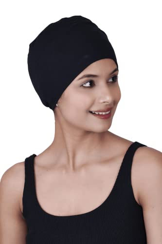 Chemo Hats Solid Sleep Cap Women's Bamboo Soft Headwear Cancer Cap Chemo Headwear Women - color: Black