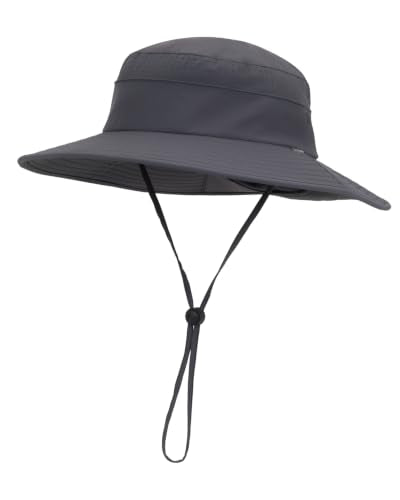UPF50+ Sun Hat for Men Women,UV Protection Wide Brim Mesh Fishing Hat with Neck Flap for Outdoor Hiking - color: Dark Gray