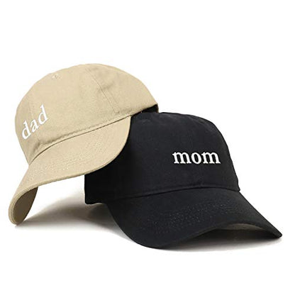 Trendy Apparel Shop Mom and Dad Soft Cotton Couple 2 Pc Cap Set - color: Black Khaki