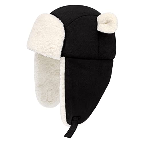 Olreco Baby Winter Hat Toddler Winter Hat Thick Sherpa Lined Infant Baby Hats with Bear Ears Toddler Trapper Hats for Kids - color: Black, size: 0-6 Months