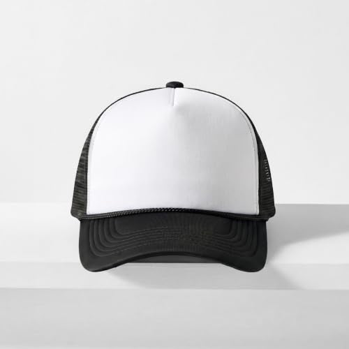 CHOK.LIDS Blank Foam Trucker Hat, Retro Mesh Rope Snapback Cap, Men Women - color: Curved Brim (White/Black)