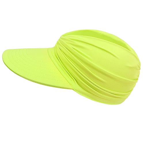Sun Hat Women Beach Visor Cap UV Protection with Wide Brim Packable Summer Sport Ponytail Sun Cap - color: Fluorescent