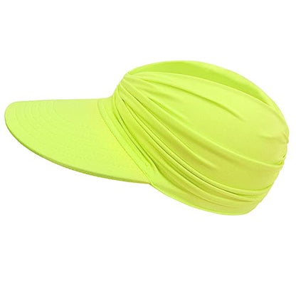 Sun Hat Women Beach Visor Cap UV Protection with Wide Brim Packable Summer Sport Ponytail Sun Cap - color: Fluorescent
